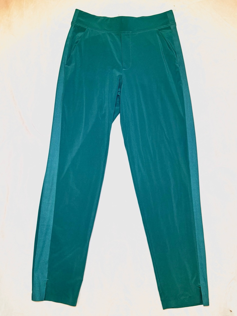 Athleta Teal Ribbed Side Panel Pants Slim Ankle Stretch Travel Work 6‎